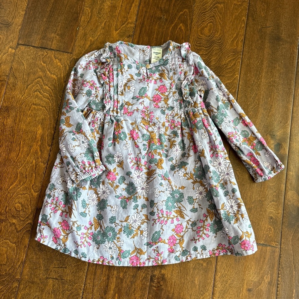 Oshkosh B'gosh Girls 2T Dress Purple Floral‎ Long Sleeve Ruffle